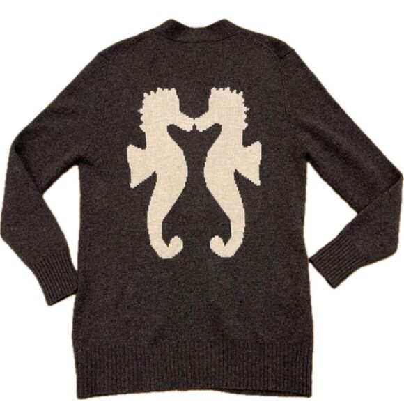 SEATON Cashmere Seahorse Varsity Cardigan in Gray‎ and White - Picture 1 of 6